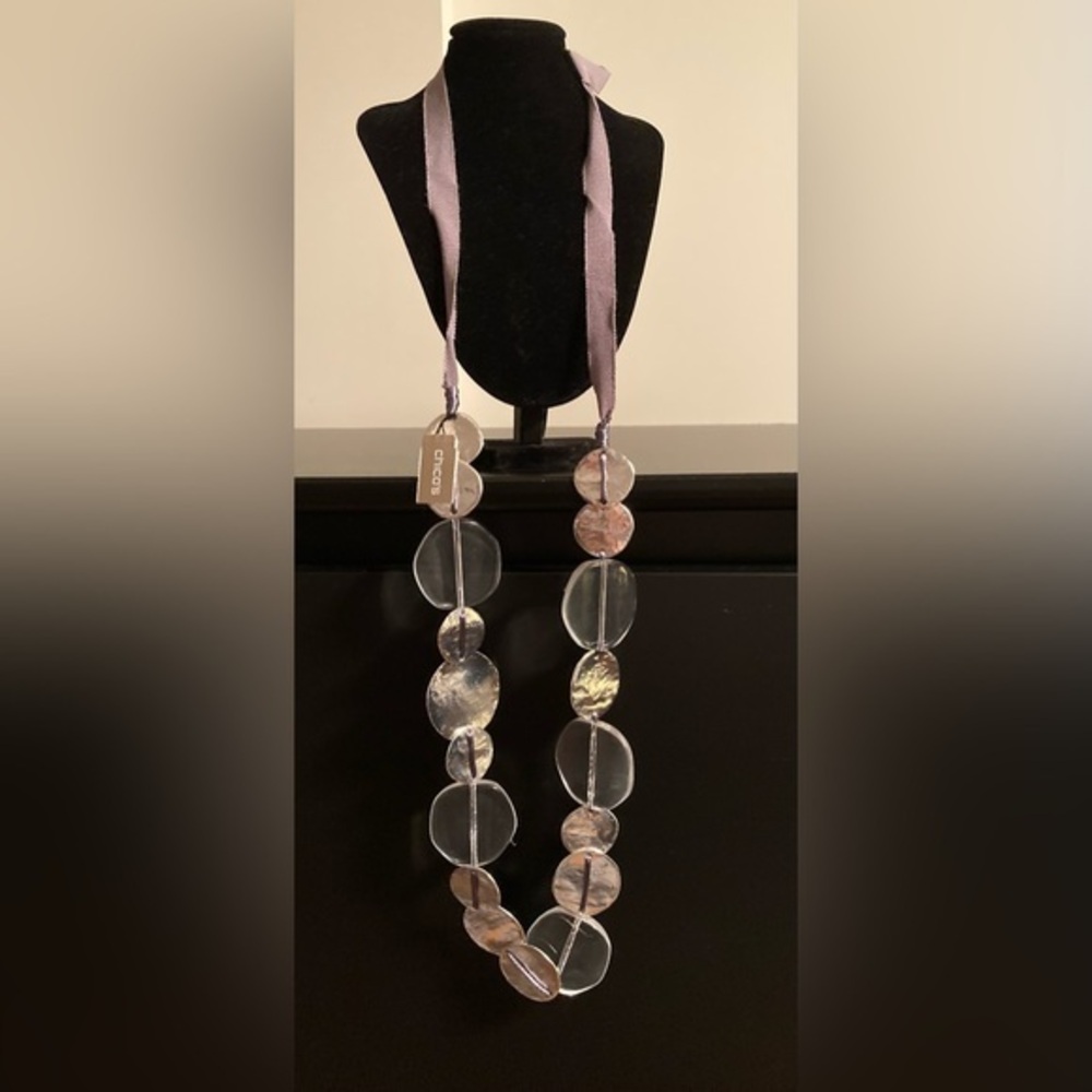Chico's Shiny Silver Disc Necklace